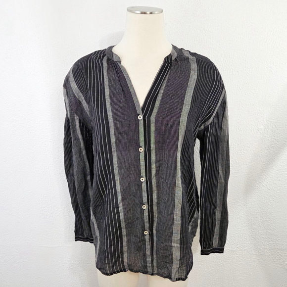Bsbee Capri shirt black cream striped button down long sleeve women's medium M